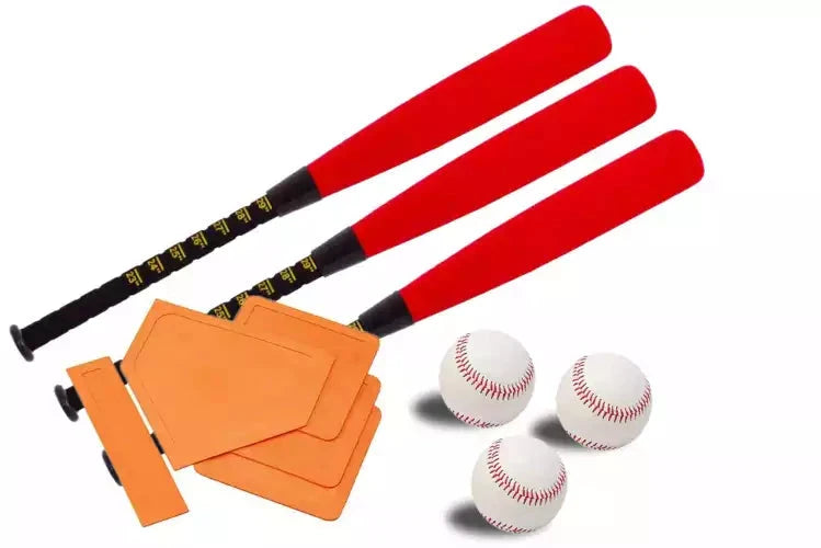 Set van 3 schuimrubberen honkbalknuppels en ballen met honkbalbases