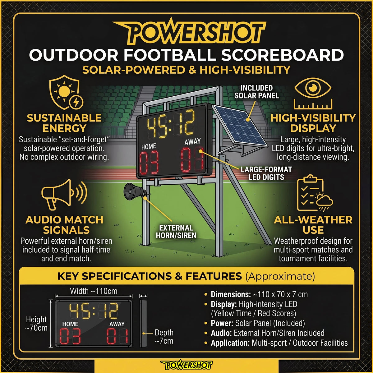 Innovatief scorebord voor buitenvoetbal – 110cm x 70cm x 7cm
