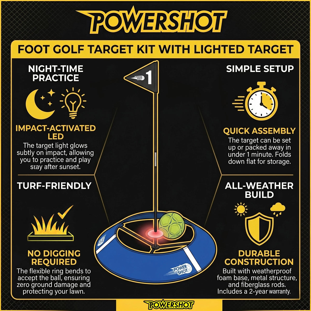 Set van 6 footgolftargets met verlichting