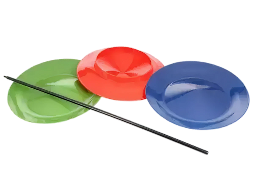 Set van 3 jongleerbordjes met stokjes