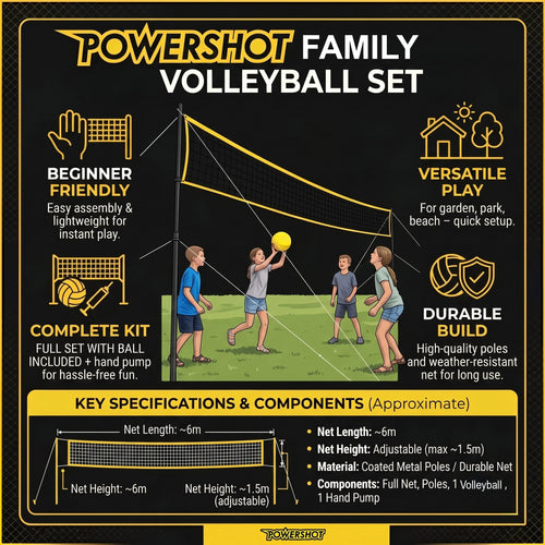 Volleybalset 6m met palen, net, bal en pomp