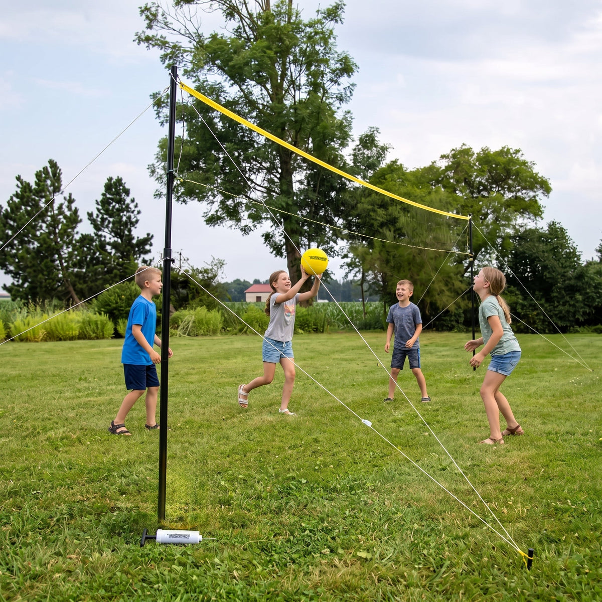 Volleybalset 6m met palen, net, bal en pomp