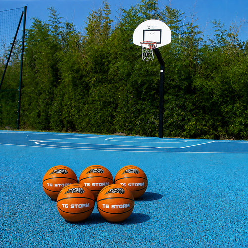Set van 5 basketballen maat 6 met gratis pomp en opbergtas