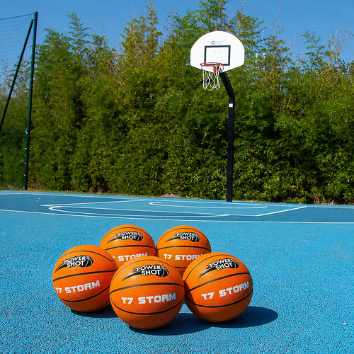 Set van 5 basketballen maat 7 met gratis pomp en opbergtas