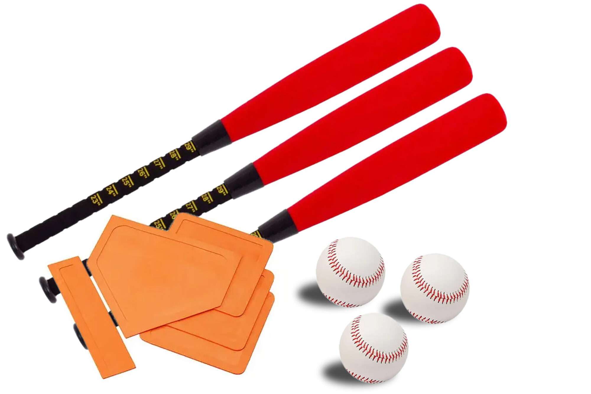 Image du produit : Kit de 3 battes, 3 balles et bases de baseball 